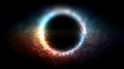 Wall Mural - Gold glitter circle of light shine sparkles and golden spark particles in circle frame on black background. Christmas magic stars glow, firework confetti of glittery ring shimmer	