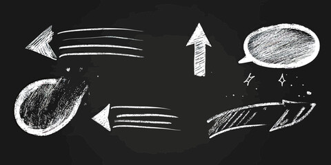 Poster - Hand drawn chalk style arrow shapes, speech bubble, underline, and sparkle elements on blackboard background for emphasis and highlighting design vector illustration
