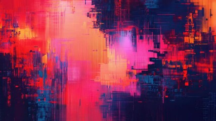 Poster - Abstract painting featuring a vibrant red and blue sky