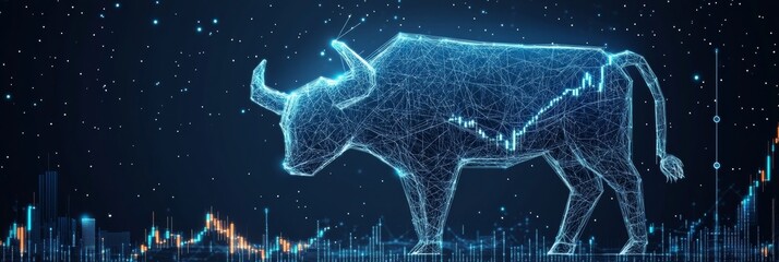 Poster - Bull Market Trading Chart with Ascending Lines Illustrating Financial Growth and Investment Trends