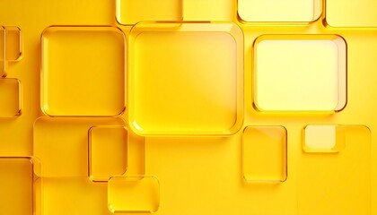 Poster - Overlapping Transparent Rounded Yellow Squares on Yellow Background.