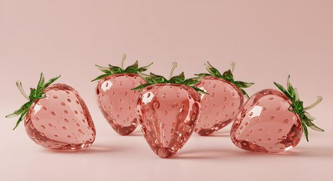 Translucent Pink Strawberry Figurines on a Pink Surface