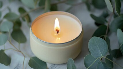 Wall Mural - a single lit candle placed on a table