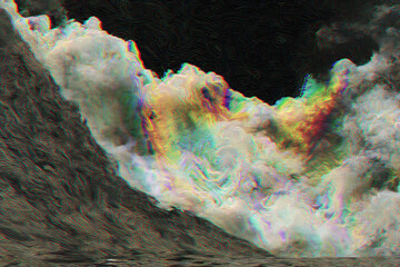 Aufkleber - Abstract cloudscape swirling colorful vapor digital art dark background soft texture dreamy atmosphere futuristic mindwave emotional energy vibrant hues surreal scene