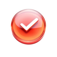 Poster - Red check mark icon approved symbol button success confirmation glossy on transparent background