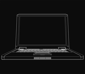 Fototapete - Black and white sketch of a sleek laptop on a dark background, featuring clean lines and minimalist design. The notebook appears modern and stylish, ideal for tech or business themes.