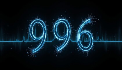 Poster - Vibrant blue neon light number nine, a striking visual for digital art and design projects