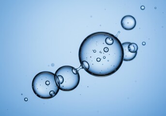 Poster - Connected water bubbles with smaller bubbles inside on blue background