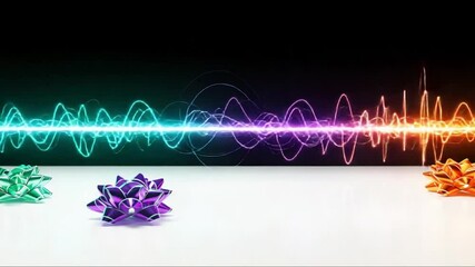 Wall Mural - Festive bows on white, energy wave background; holiday design