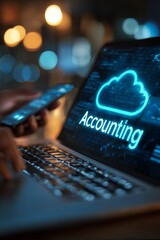 Poster - Modern Laptop Setup for Business Management with Accounting Software and Financial Data Analysis
