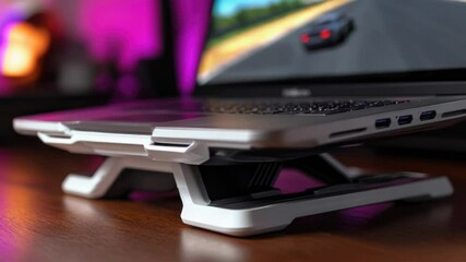 Poster - A laptop computer sits on a wooden desk