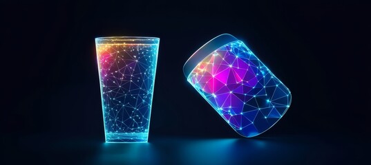 Poster - Stylish Digital Polygon Style Water Glasses in Neon Colors, Abstract Vector Art for Modern Design