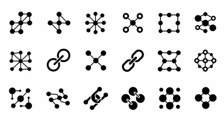 Poster - Collection of Network Connection Icons Nodes, Links, and Interconnectivity Symbols for Web Design and UI Development