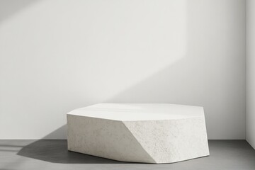 Poster - Minimalist Modern Geometric Podium Display Platform with Empty Mock Plaster Walls for Presentation