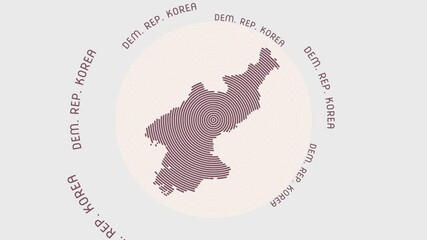 Poster - Dem. Rep. Korea shape with dynamic circles visual effect. Animation of Dem. Rep. Korea logo appearing from rotating rings and Country name around the shape. Intro, opening, closing, logo video.