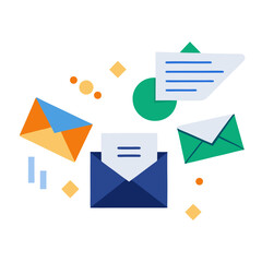 Poster - Abstract communication and mail icons with geometric shapes and data visualization elements