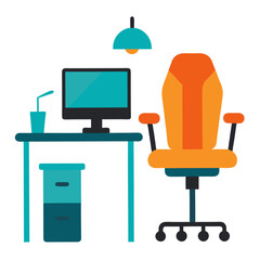 Poster - Modern home office setup with computer desk and ergonomic chair