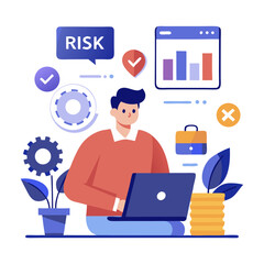 Aufkleber - Risk management concept Risk assessment Person using laptop to business and personal planning for risk mitigation with information and decision modern flat design simple vector illustration isolated