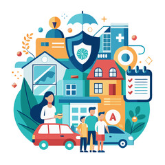 Aufkleber - Insurance online concept life family health financial car and real estate for risk management modern flat design simple vector illustration isolated transparent background