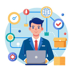 Aufkleber - Logistic and transport concept Businessman using laptop with supply chain technology for logistic management organizing and controlling resources to meet the needs of customers modern flat design