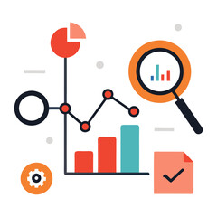Aufkleber - Data analysis and research illustration with charts and magnifying glass