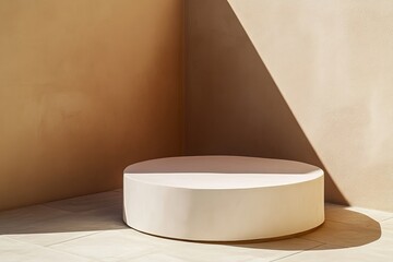 Poster - Minimalist Podium Platform for Product Display in Modern Studio Setting with Neutral Color Palette