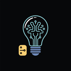 Fototapete - Lightbulb Icon Circuit Board Design Teal Blue Yellow Smart Idea Technology Innovation Graphic image