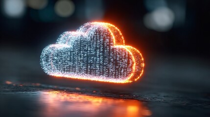 Poster - Futuristic Holographic Cloud with Glowing Binary Numbers and Technology Concept for Data Storage