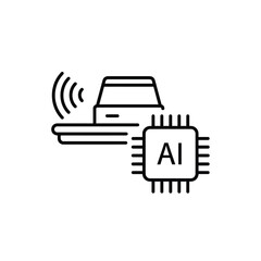 Poster - Line art illustration depicting a car emitting wireless signals connected to an A I microchip black and white technology concept