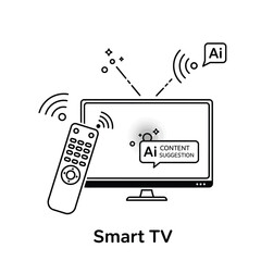 Poster - Line Art Illustration Smart T V with Remote Control A I Content Suggestion Wireless Connection Black and White Minimalist Design