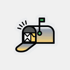 Poster - New Message Notification in Modern Style Mailbox Icon Illustration Yellow Gold Gray Black Green Colors Digital Graphic Design Element