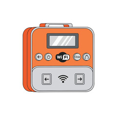 Fototapete - Orange and Gray Portable Wi Fi Device Illustration with Buttons Screen and Wi Fi Symbol Compact Digital Gadget with Control Panel Showing Arrows Power and Close Buttons