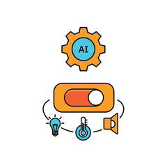 Poster - Orange Toggle Switch A I Smart Home Automation System Control Panel with Lightbulb Thermometer and Speaker Icons