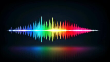 Poster - A vibrant soundwave, rainbow colored, reflects on a dark surface
