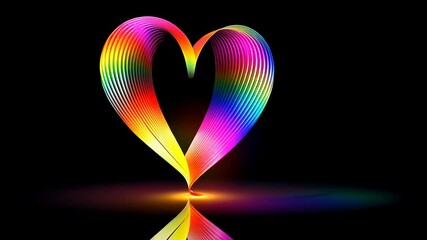 Poster - Glowing rainbow stripes form a heart shape against dark backdrop