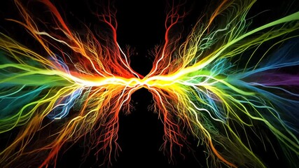Poster - Symmetrical rainbow tendrils emanate from a central point on black