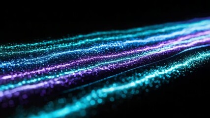 Wall Mural - Glowing particle streams flow across dark backdrop; digital art for tech