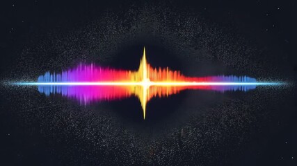 Poster - Rainbow soundwave pulsating over a black background with white speckles