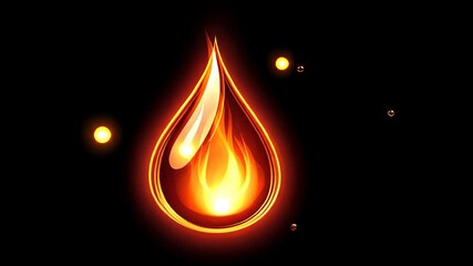 Poster - Fiery droplet on black background, glowing orange and yellow light sources