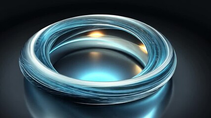 Poster - Reflective twisted ring shape, blue and white, rests on shiny surface