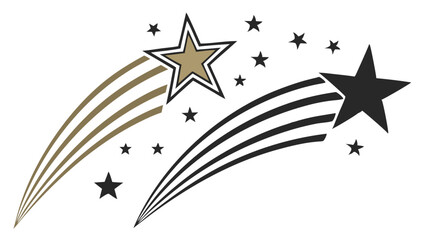 Poster - Abstract golden and dark grey shooting stars with streaks and smaller stars silhouette isolated on transparent background