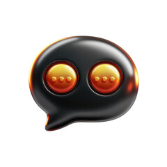 Poster - Glossy Dark Speech Bubble Orange Eyes Waiting Thinking Chat Symbol 3D on transparent background