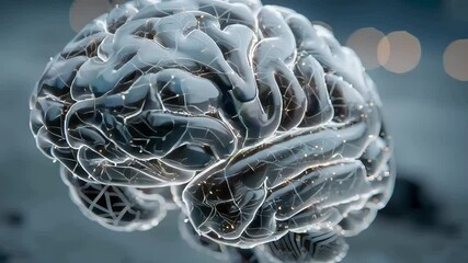 Poster - Glowing digital brain made of translucent fibers emitting light, symbolizing advanced artificial intelligence and neural connectivity