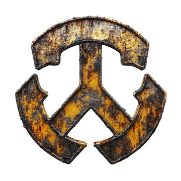 Oxidized Sign Symbol Grunge Industrial Peace Sign Metal Texture Graphic on transparent background