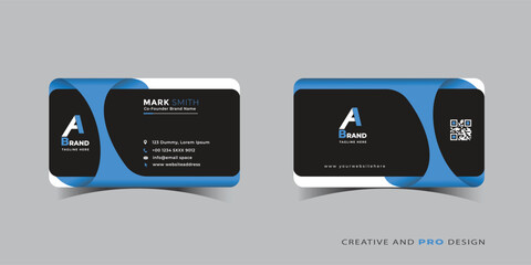 modern business card design with blue and black color scheme