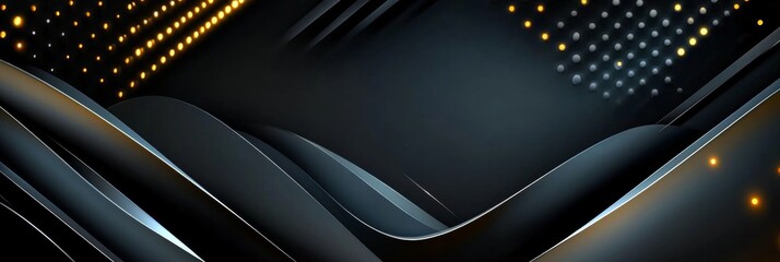 Poster - Elegant Black Texture Background with Gold Details and Modern Geometric Waves Design Elements