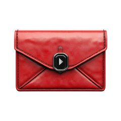 Poster - Red Leather Envelope Mailbag with Play Button Vector Modern Icon Design on transparent background