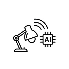 Poster - Smart Desk Lamp Connected to A I Microchip Wireless Communication Technology Icon Line Art Illustration Black and White