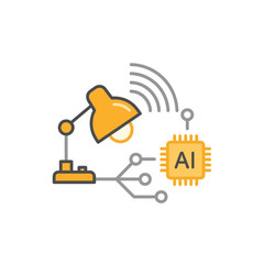Poster - Smart Home A I Controlled Desk Lamp Icon Yellow Orange Gray Wireless Network Connection Technology Artificial Intelligence Circuit Board Microchip