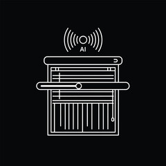 Poster - Smart Home A I Controlled White Window Blinds Line Art Illustration Black Background Automated Venetian Blinds Technology Home Automation System